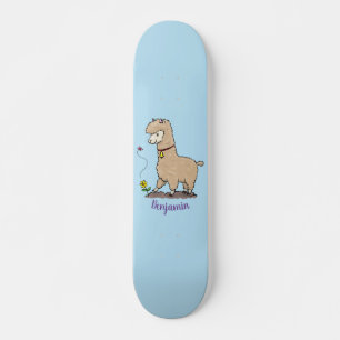 Skateboard Cute happy alpaca with butterfly cartoon