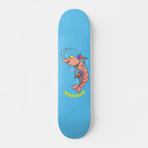 Skateboard Cute happy shrimp, dessin animé de crevettes