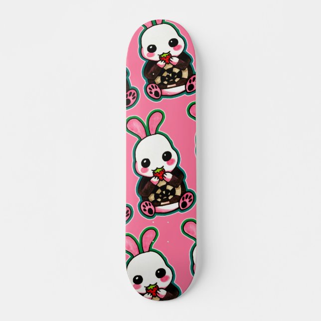 Skateboard Cute lapin rose et blanc de Pâques Lapin fraise (Devant)
