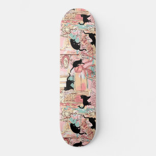 Skateboard Cute Moderne Aquarelle Paris Café Motif Chat