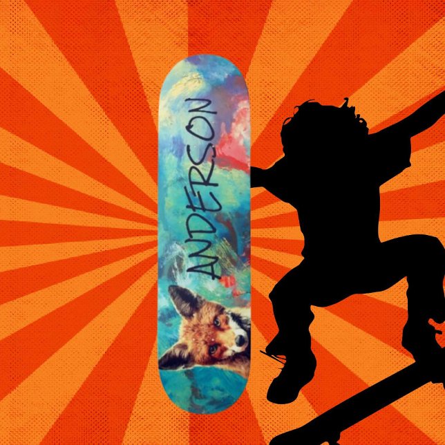 Skateboard Cute personnalisable BLUE FOX (Original and best online Zazzle skateboard shop- Urban Warrior)