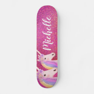 Skateboard Cute Rainbow Unicorns Parties scintillant rose Per