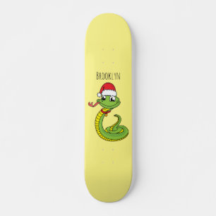 Skateboard Cute serpent vert avec chapeau santa dessin animé