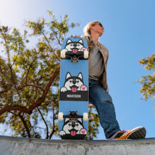 Skateboard Cute Siberian Husky nom personnalisé