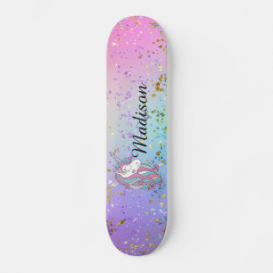 Skateboard Cute Unicorn Ombre Rainbow Parties scintillant Spa