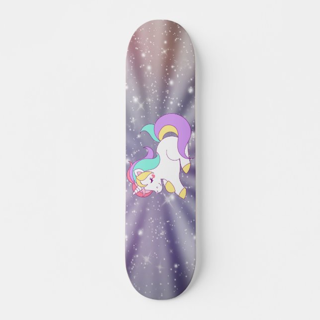 Skateboard Cute Unicorne, Arc en ciel, Galaxie (Devant)