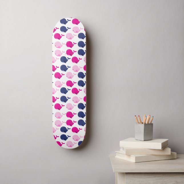 Skateboard Cute Whales, Pattern of Whales, Sea Animals (Art mural)