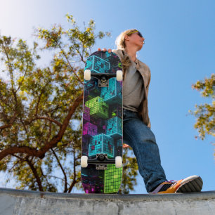 Skateboard Cyan Magenta Lime Cyberpunk   Extrêmement 3D
