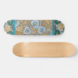 Skateboard cyclamen bleu art nouveau fleur botanique