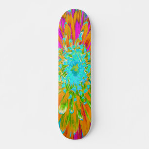 Skateboard Dahlia Décoratif Orange Tropical et Rose Chaud