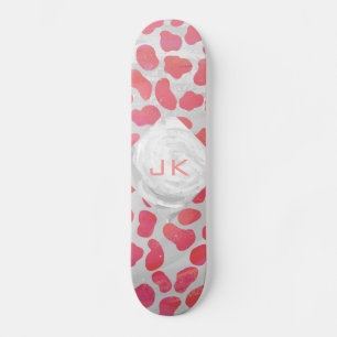 Skateboard Dalmatie rose et blanc avec monogramme