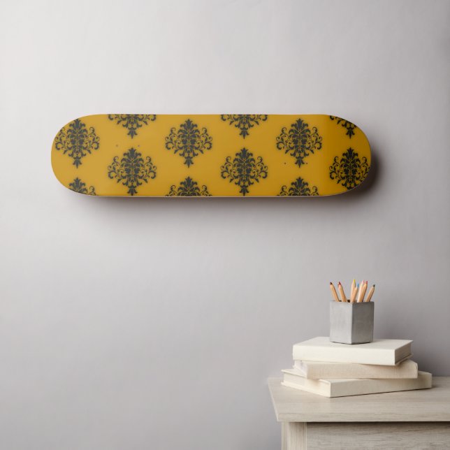 Skateboard Damas noir sur motif jaune moutarde (Art mural (Horz))