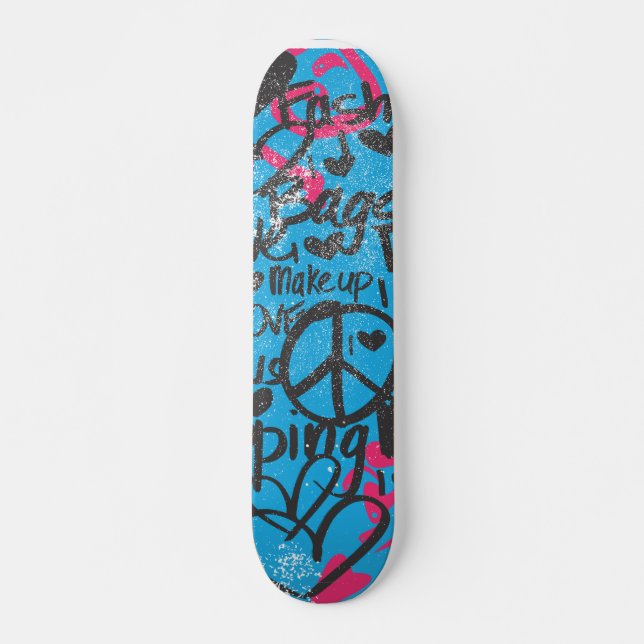 Skateboard Damassé Aqua-Magenta, graffiti (Devant)