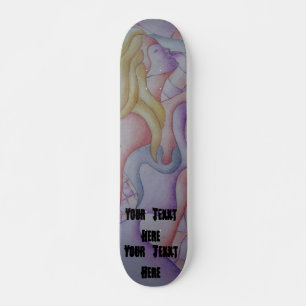 Skateboard dame de pose rose multicolore d'art abstrait rétr