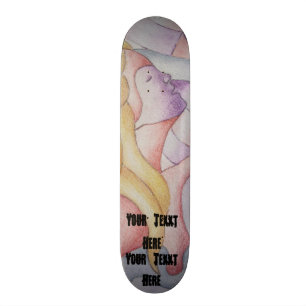 Skateboard dame de pose rose multicolore d'art abstrait rétr