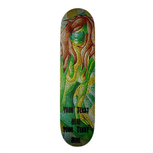 Skateboard dame de pose verte multicolore d'art abstrait