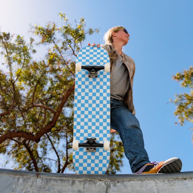 Skateboard Damier bleu clair classique  (Extérieur 1)
