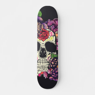 Skateboard Day of the dead skull with flowers