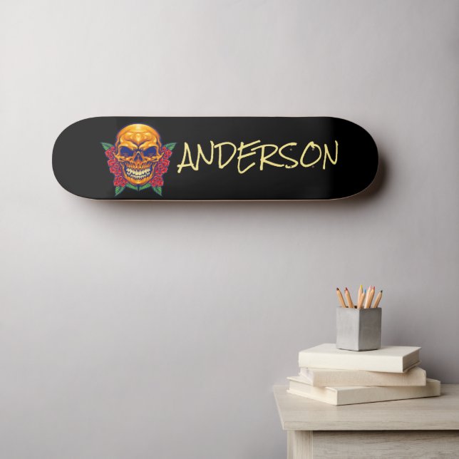 Skateboard de crâne doré personnalisé (Art mural (Horz))