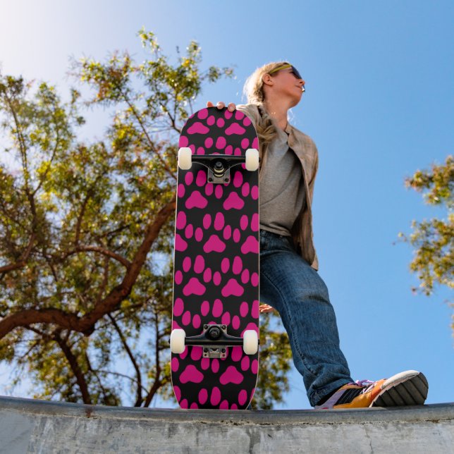 SkateBoard Deck For Cat Lovers Pink Paw Prints (Outdoor 1)