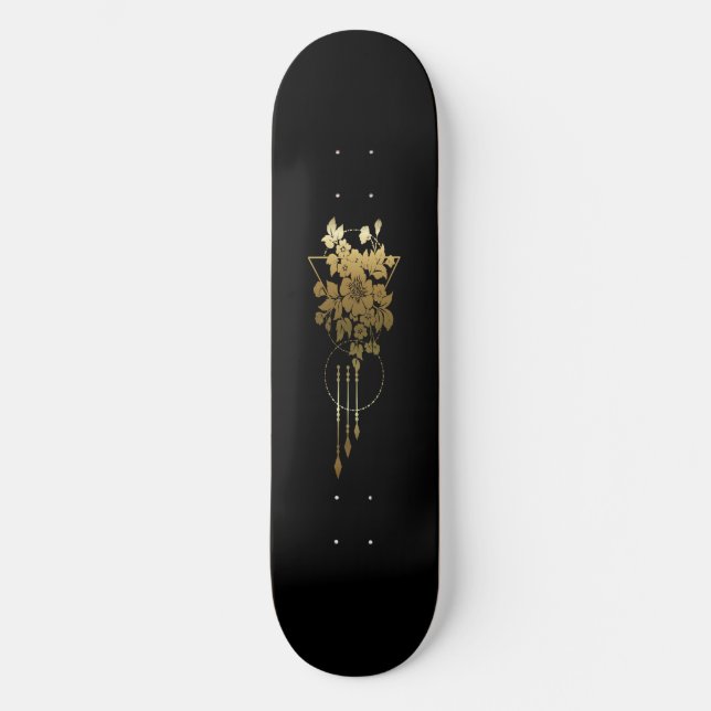 Skateboard Deck "Geometric Floral in Gold" (Front)