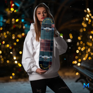 Skateboard Deck tartan sophistiqué burgundy et sarcelle