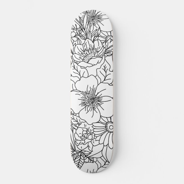 Skateboard Design élégant Doodé floral dessiné à la main (Recto)
