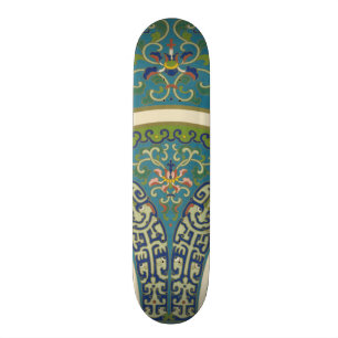 Skateboard Designs orientaux bleus avec facettes souriantes