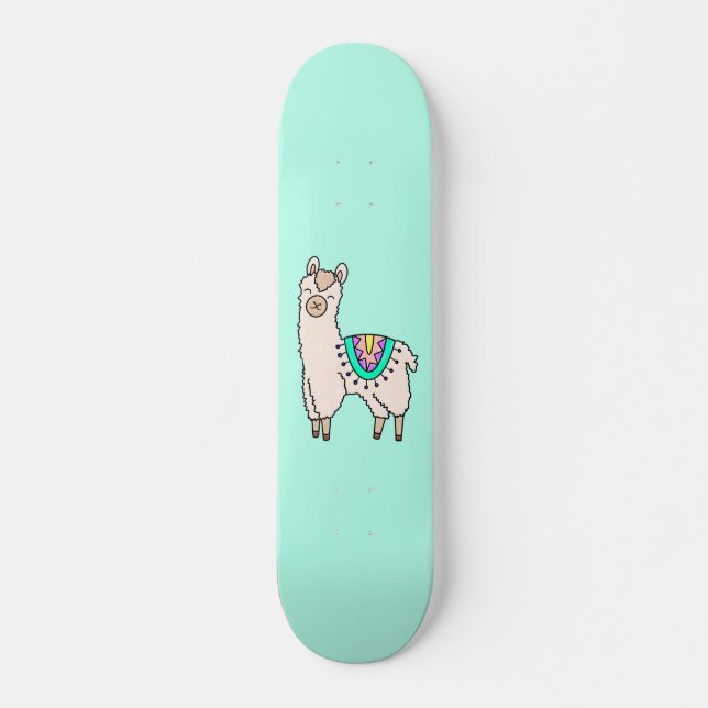 Skateboard dessin animé de llama alpaga souriant (Devant)