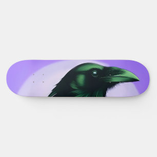 Skateboard Dessin d'un corbeau sur un arrière - plan violet n