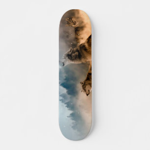 Skateboard Deux loups hurlent à la pleine lune dans la forêt