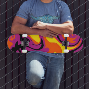 Skateboard Déversement - orange, noir, rose et jaune