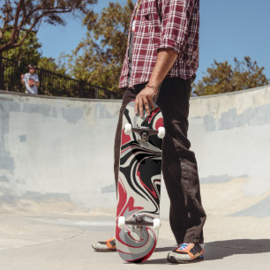 Skateboard Déversement - Rouge, gris, noir et blanc os