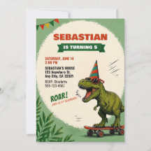 Skateboard Dinosaur Birthday Invitation