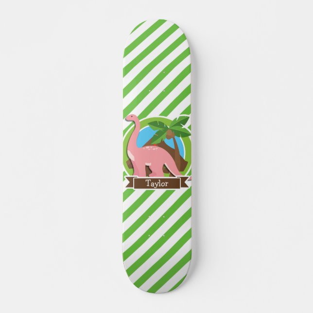 Skateboard Dinosaure Rose, Dino; Grandes Vertes Et Blanches (Devant)