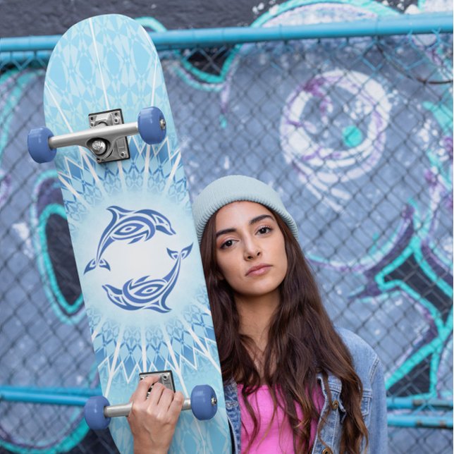 Skateboard Dolphins bleus Mandala Maritime (Créateur téléchargé)