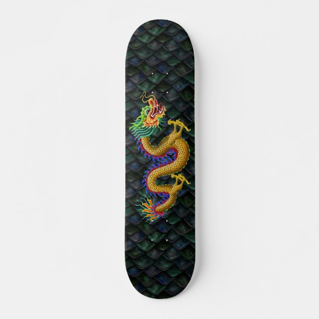 Skateboard Dragon d'or sur les échelles de dragon vert (Devant)