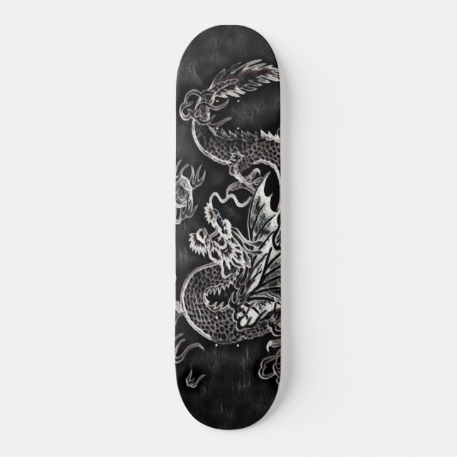 Skateboard Dragon japonais Noir, Vintage pont argenté (Recto)