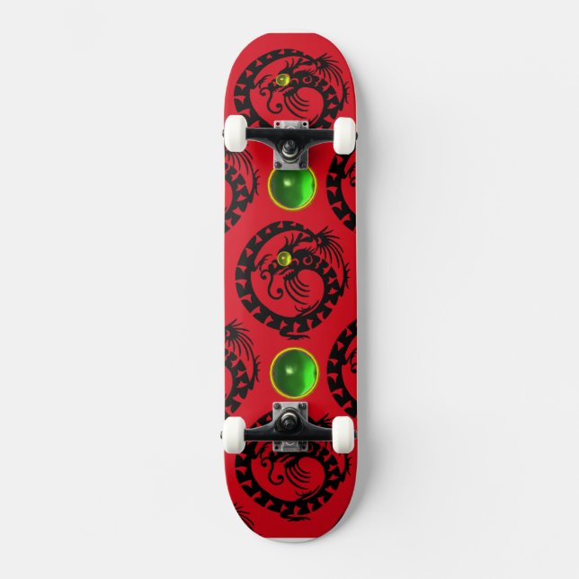 Skateboard DRAGON ROUGE NOIR, Émeraude verte (Recto)