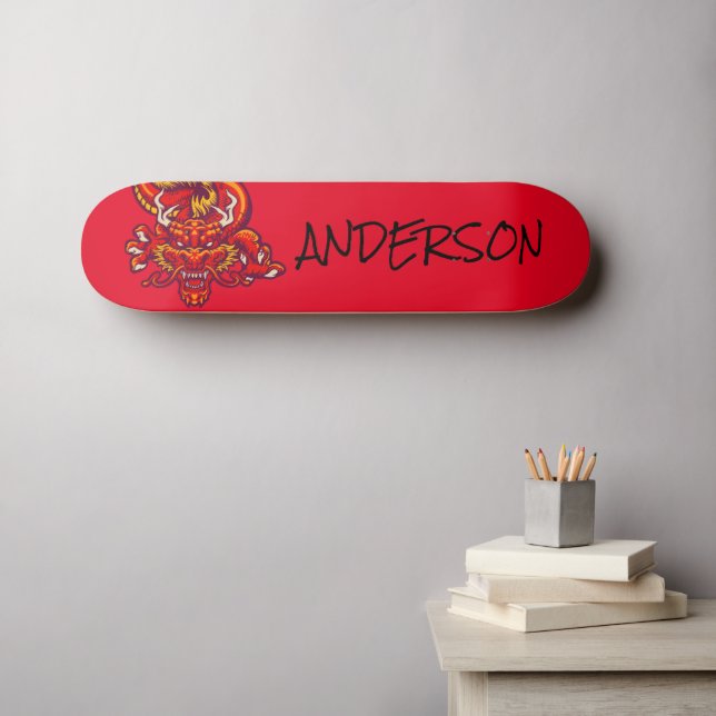 Skateboard Dragon rouge personnalisé (Art mural (Horz))
