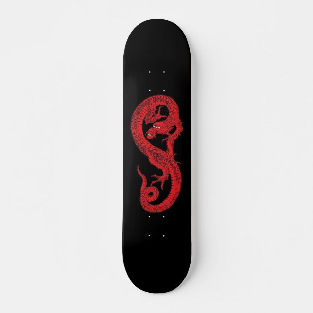 Skateboard Dragon rouge sur le noir (Devant)