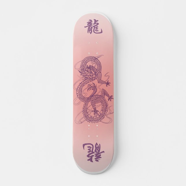 SKATEBOARD DRAGON SUR LE ROSE (Devant)