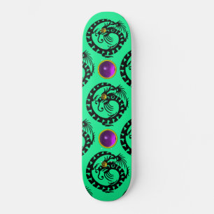 Skateboard DRAGON VERT NOIR, Gemmes Améthystes pourpres