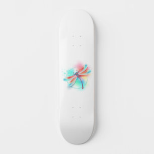 Skateboard Dragonfly rouge sur l'arrière - plan aquarelle