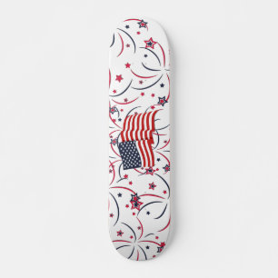 Skateboard Drapeau américain et feux d'artifice