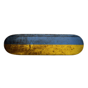 Skateboard Drapeau de l'Ukraine sur le vieux grain en bois