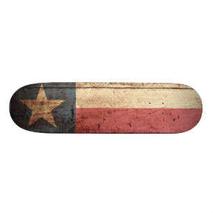 Skateboard Drapeau d'état du Texas sur le vieux grain en bois