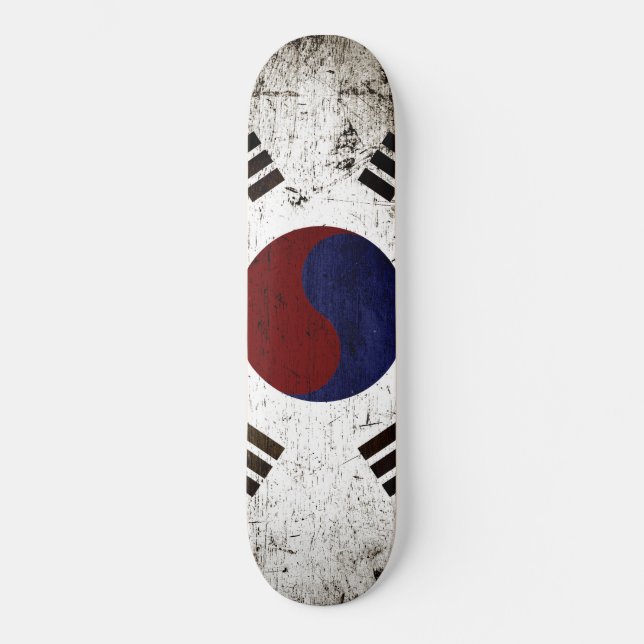 Skateboard Drapeau grunge noir de la Corée du Sud (Recto)