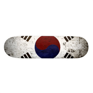 Skateboard Drapeau grunge noir de la Corée du Sud