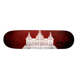 Skateboard Drapeau grunge noir du Cambodge